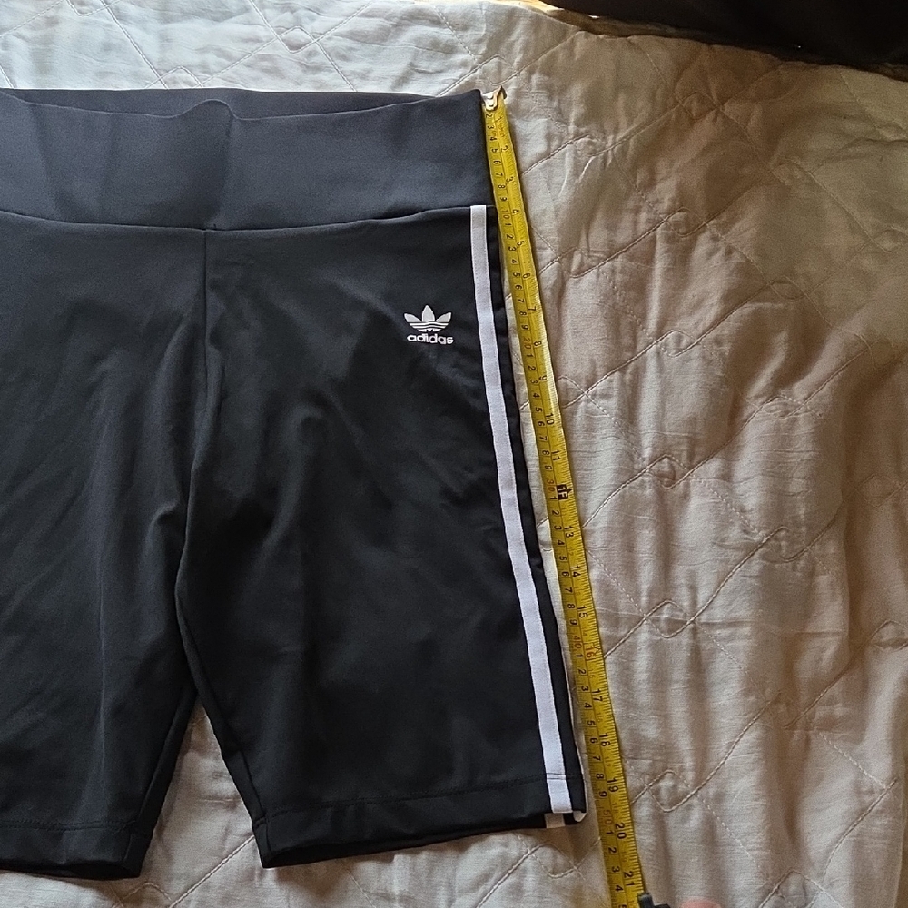 Adidas Womens Tight Black Shorts with White Stripes  Med - Picture 8 of 11